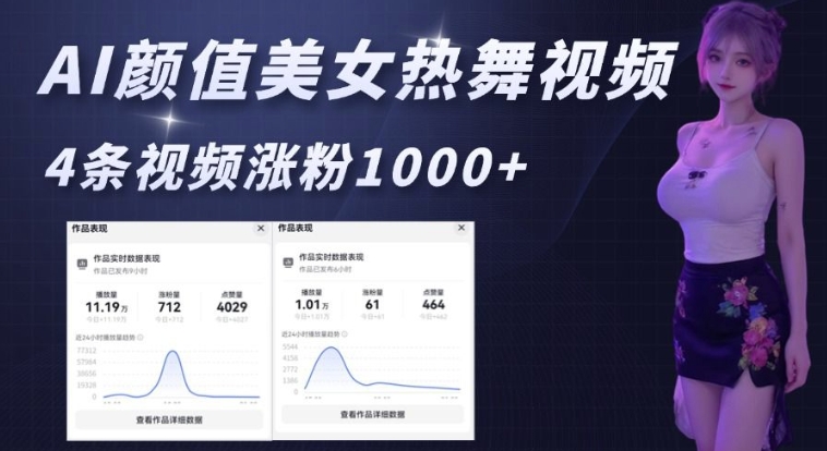 AI颜值美女热舞视频，4条视频涨粉1000+，实测6分钟一条-南友云赚