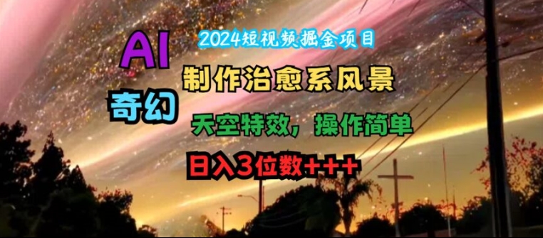 2024短视频掘金项目，AI制作治愈系风景，奇幻天空特效，操作简单，日入3位数【揭秘】-南友云赚