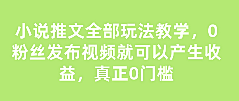 小说推文全部玩法教学，0粉丝发布视频就可以产生收益，真正0门槛-南友云赚