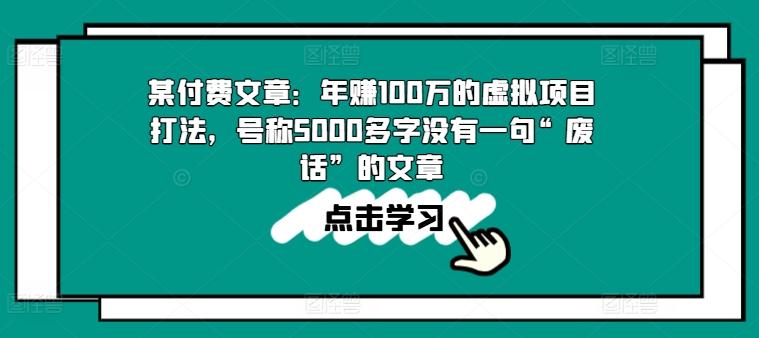 某付费文章：年赚100w的虚拟项目打法，号称5000多字没有一句“废话”的文章-南友云赚