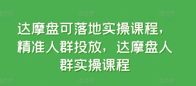 达摩盘可落地实操课程，精准人群投放，达摩盘人群实操课程-南友云赚