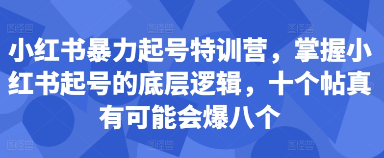 小红书暴力起号特训营，掌握小红书起号的底层逻辑，十个帖真有可能会爆八个-南友云赚