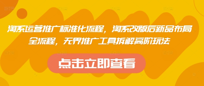 淘系运营推广标准化流程，​淘系改版后新品布局全流程，无界推广工具拆解高阶玩法-南友云赚
