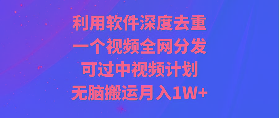 利用软件深度去重，一个视频全网分发，可过中视频计划，无脑搬运月入1W+-南友云赚