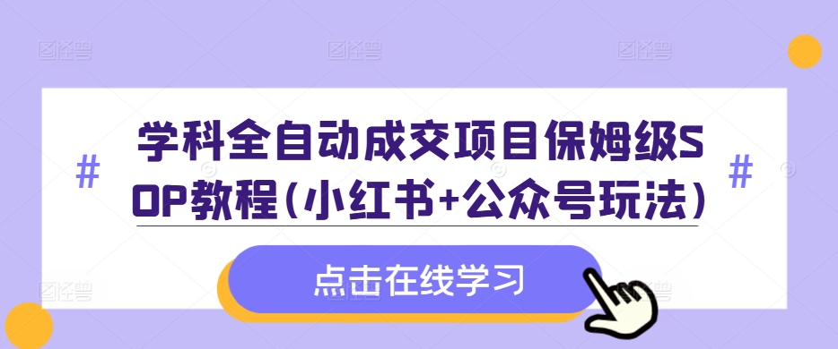 学科全自动成交项目保姆级SOP教程(小红书+公众号玩法)含资料-南友云赚