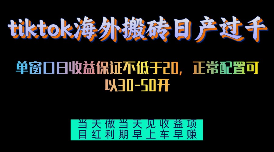 tiktok海外搬砖项目单机日产过千当天做当天见收益-南友云赚