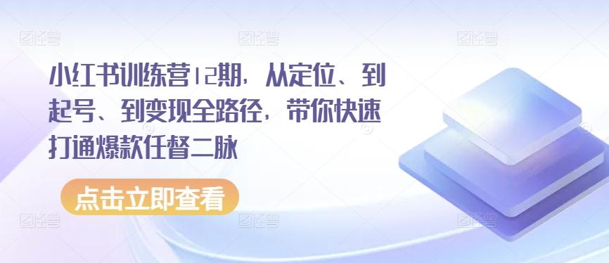 小红书训练营12期，从定位、到起号、到变现全路径，带你快速打通爆款任督二脉-南友云赚