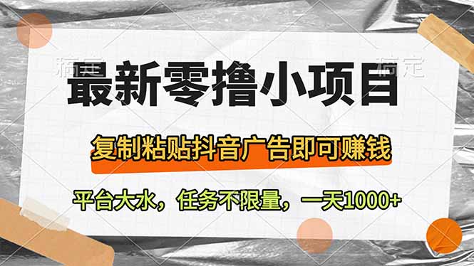 最新零撸小项目，复制粘贴抖音广告即可赚钱，平台大水，任务不限量，一…-南友云赚