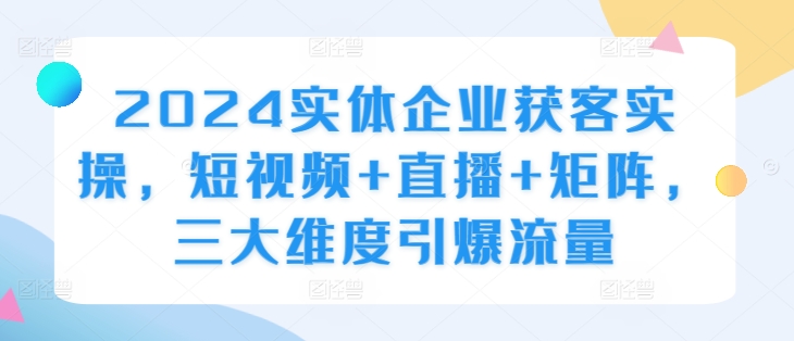 2024实体企业获客实操，短视频+直播+矩阵，三大维度引爆流量-南友云赚