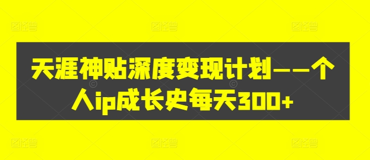 天涯神贴深度变现计划——个人ip成长史每天300+【揭秘】-南友云赚