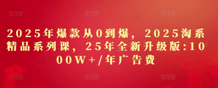 2025年爆款从0到爆，2025淘系精品系列课，25年全新升级版：1000W+1年广告费-南友云赚
