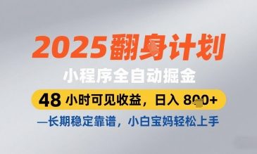 2025小程序全自动掘金，48 小时可见收益，日入8张，长期稳定靠谱，小白宝妈轻松上手【揭秘】-南友云赚