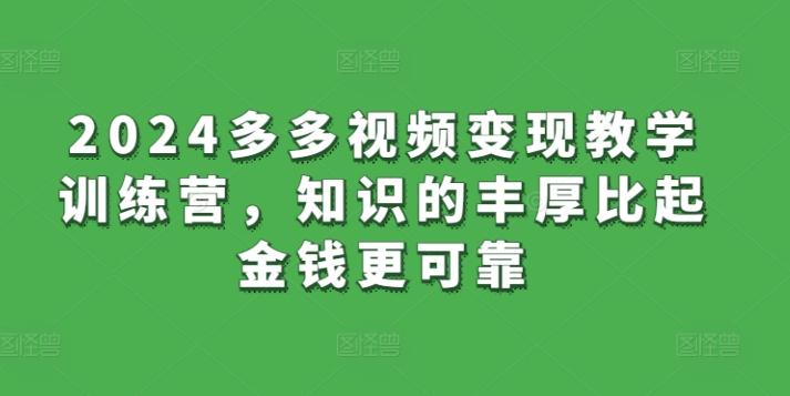 2024多多视频变现教学训练营，知识的丰厚比起金钱更可靠-南友云赚