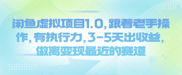 闲鱼虚拟项目1.0，跟着老手操作，有执行力，3-5天出收益，做离变现最近的赛道-南友云赚