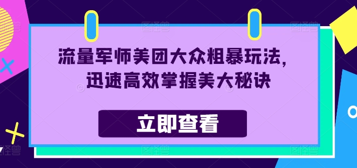 流量军师美团大众粗暴玩法，迅速高效掌握美大秘诀-南友云赚