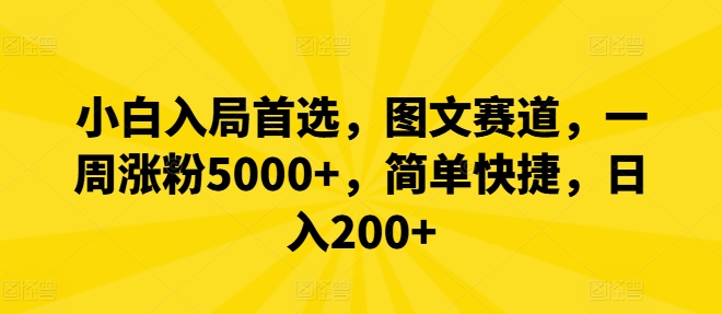 小白入局首选，图文赛道，一周涨粉5000+，简单快捷，日入200+-南友云赚