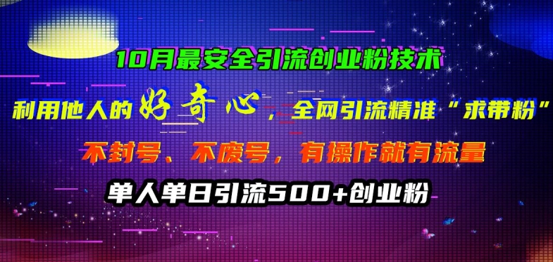 10月最安全引流创业粉技术，利用他人的好奇心全网引流精准“求带粉”不封号、不废号【揭秘】-南友云赚