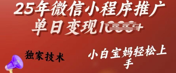 25年微信小程序推广单日变现多张，独家技术，小白宝妈轻松上手【揭秘】-南友云赚