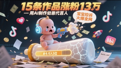 用AI制作幼崽代言人，宝宝的控诉火爆全网，15条作品涨粉13W，单号月入5位数实操教程-南友云赚