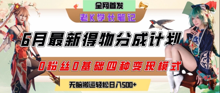 6月份最新得物创作者分成计划2.0玩法，0粉丝0基础四种模式变现，从隐蔽渠道无脑搬运，日入2张-南友云赚