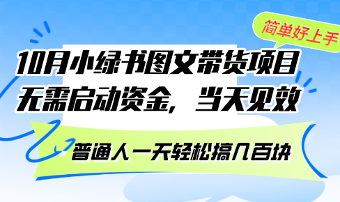 10月份小绿书图文带货项目 无需启动资金 当天见效 普通人一天轻松搞几百块-南友云赚