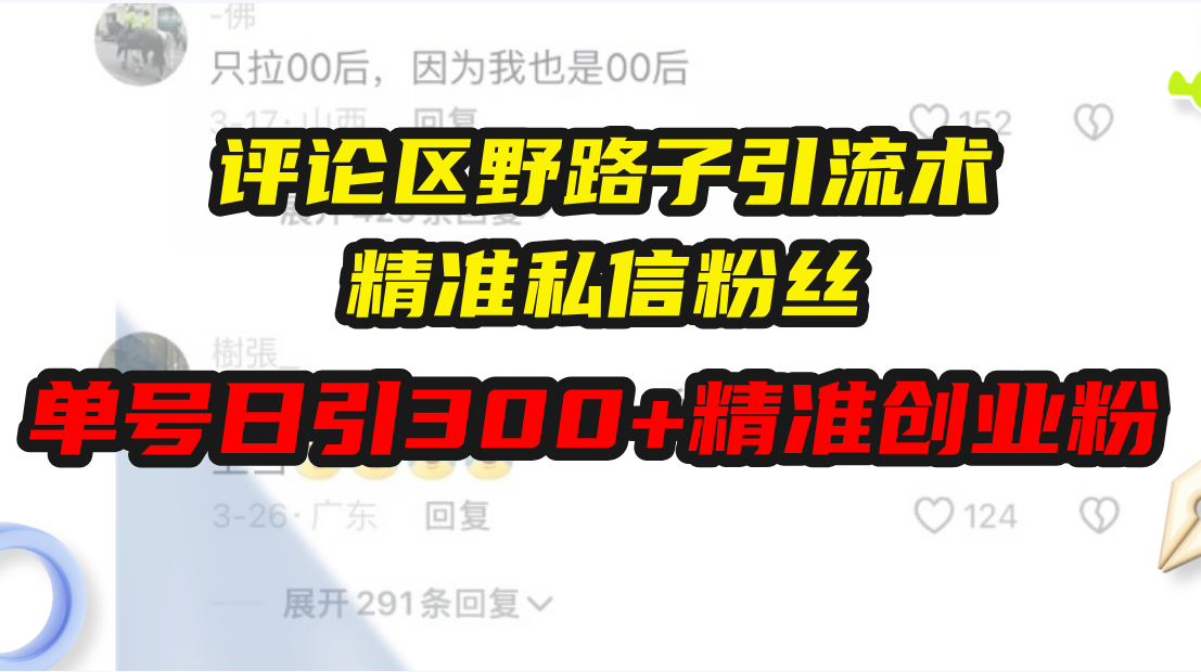 评论区野路子引流术，精准私信粉丝，单号日引流300+精准创业粉-南友云赚