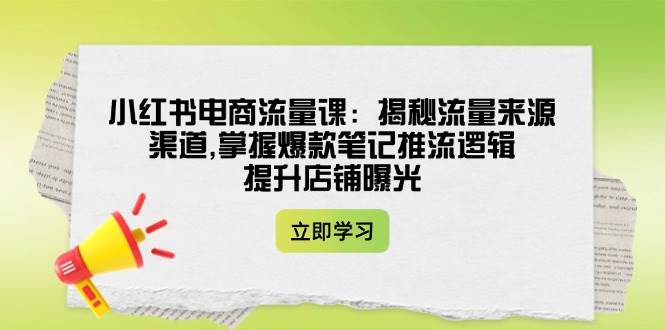 小红书电商流量课：揭秘流量来源渠道,掌握爆款笔记推流逻辑,提升店铺曝光-南友云赚