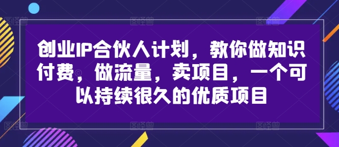 创业IP合伙人计划，教你做知识付费，做流量，卖项目，一个可以持续很久的优质项目-南友云赚