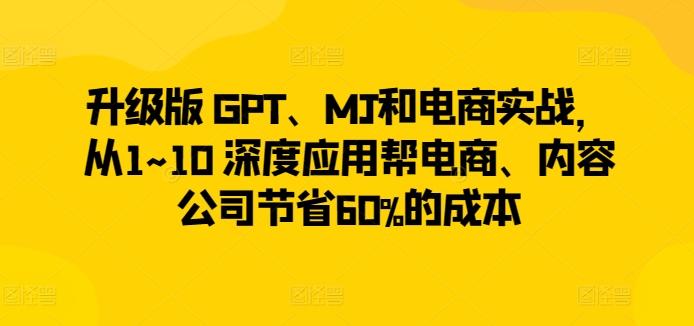 升级版 GPT、MJ和电商实战，从1~10 深度应用帮电商、内容公司节省60%的成本-南友云赚