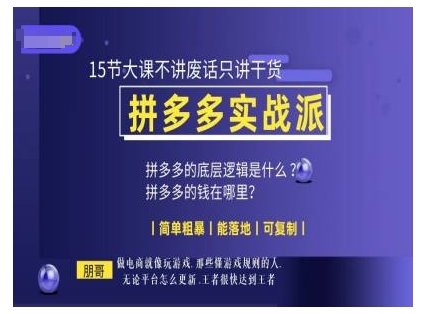 朋哥电商(拼多多实战派)，15节大课不讲废话只讲干货，简单粗暴 能落地 可复制-南友云赚