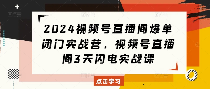 2024视频号直播间爆单闭门实战营，视频号直播间3天闪电实战课-南友云赚