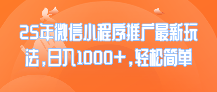 25年微信小程序推广最新玩法，日入1000+，轻松简单-南友云赚