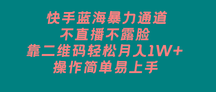 快手蓝海暴力通道，不直播不露脸，靠二维码轻松月入1W+，操作简单易上手-南友云赚