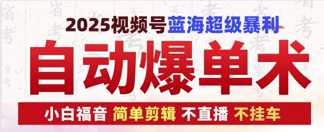 2025视频号蓝海超级暴利自动爆单术1.0 ，小白褔音 简单剪辑 不直播 不挂车-南友云赚