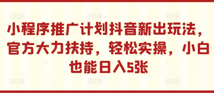 小程序推广计划抖音新出玩法，官方大力扶持，轻松实操，小白也能日入5张【揭秘】-南友云赚