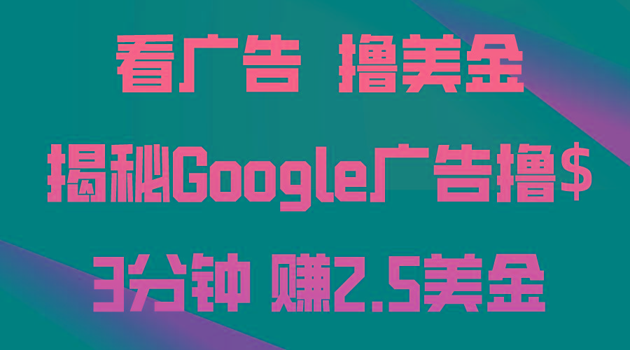 看广告，撸美金！3分钟赚2.5美金！日入200美金不是梦！揭秘Google广告…-南友云赚