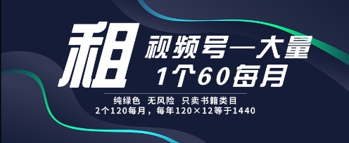 租视频号，一个60每月，2个120.纯绿色、无风险，常年租【揭秘】-南友云赚