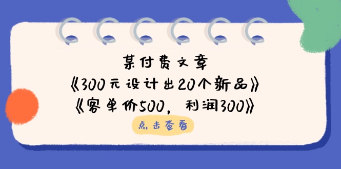 某付费文章：《300元设计出20个新品》+《客单价500，利润300》-南友云赚