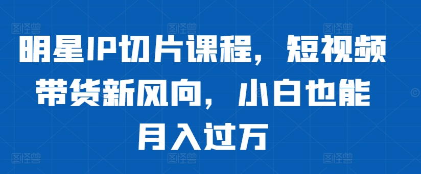 明星IP切片课程，短视频带货新风向，小白也能月入过万-南友云赚
